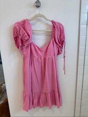 Amanda Uprichard Pink Puff-Sleeve Mini Dress